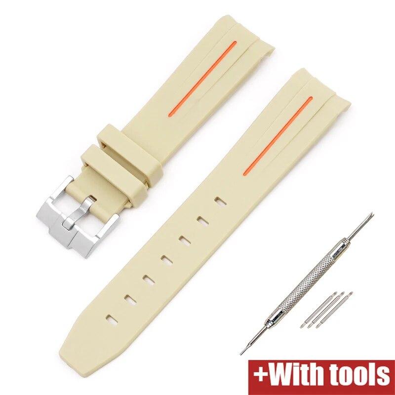 20/21/22mm Curved End Rubber Strap for Rolex Stainless Steel Buckle Men Women Sport Waterproof TPU Replacement Bracelet Band