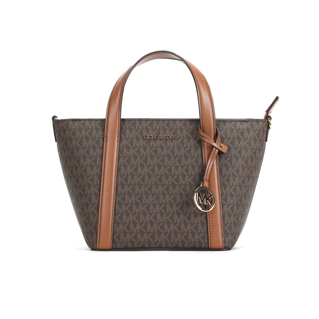 Michael Kors Mk Pratt Logo Zip Coated Canvas Tote Bag Women Tote Bags Brown 35S4G3FM1B-BROWN