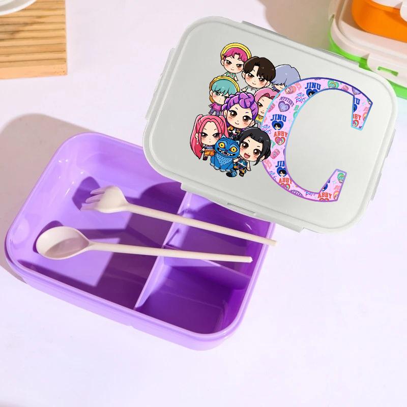 26letras KPop Caça-Demônios Lancheira Menina Menino Caixa Bento Portátil Estudante Hermética Conservador de Alimentos Camada Única Capacidade Presente para Criança