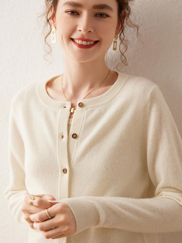 2025 Early Autumn Women's Cashmere Round Neck Cardigan - Stylish & Lightweight Knitwear