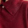 Women's 100% Wool Loose Fit Ribbed Slanted Placket Sweater