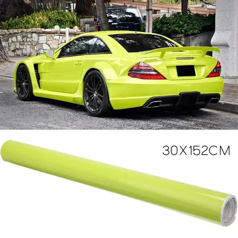 30x152cm Brillante Neón Amarillo Vinilo para Coche Película Foil Rollo Pegatina Decal Buena Adhesión Dominante Alta Gama Moda 30 X 152cm