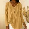 Women's Pleated V Neck Long Sleeve Blouse Button Detail Casual Lightweight Top for Work or Everyday Wear