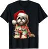 Shih Tzu Dog Christmas Lights Santa Hat Dog Lover T-Shirt