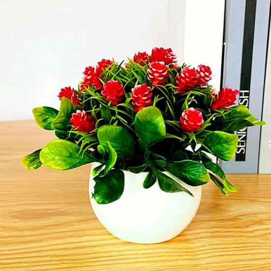 1 Set Artificial Bonsai Non-fading Practical Plastic Simulation Pine Cone Plants for Decorating
