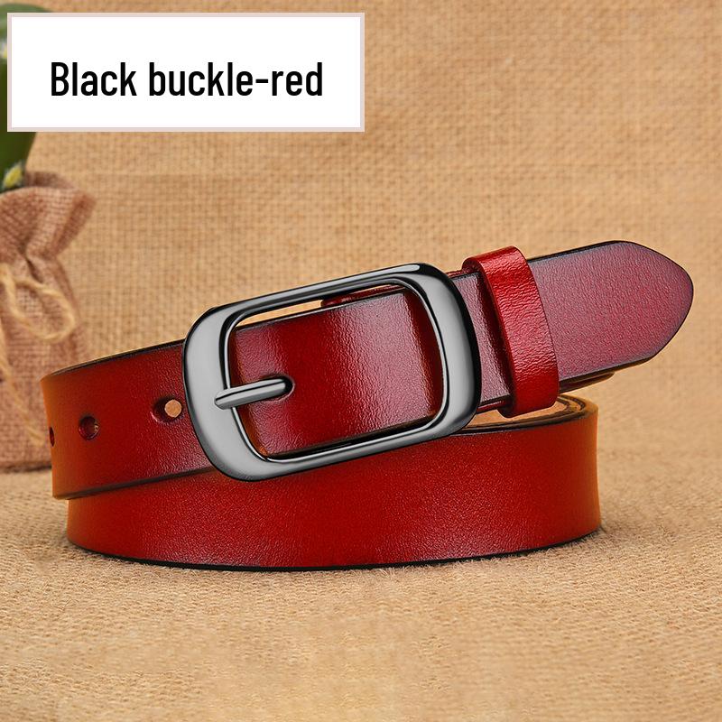 Women's Genuine Cowhide Leather Belt with Rustproof Alloy Buckle - Casual and Versatile for Jeans.