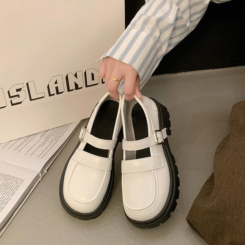 

Retro British style platform small leather shoes women s 2025 new college style fashionable versatile shallow mouth Mary Jane single shoes 40 белый