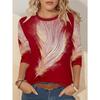 Ladies' Gradient Pink Blue Printed Long Sleeve T-shirt - Gradual Splicing Round Neck Casual Top