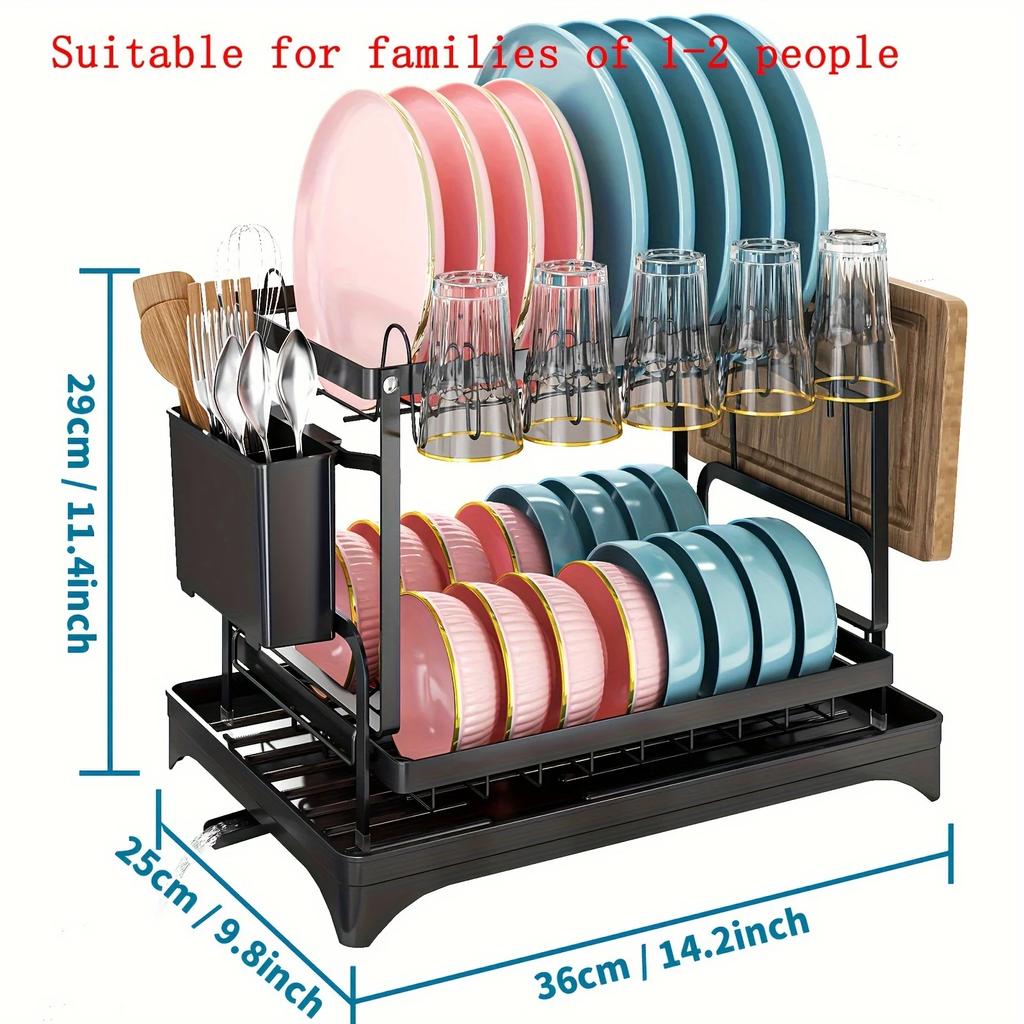Dish Drying Rack, 2 Tier Large Dish Drying Rack for Kitchen Counter with Drainboard Stainless Steel Dish Drainer for Dish&Cup