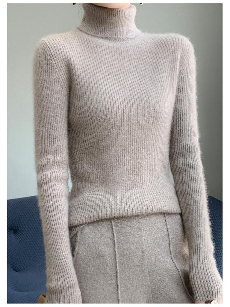 Women's Striped Turtleneck Sweater - High Neck, Long Sleeve Knit Top, Autumn/Winter Base Layer.