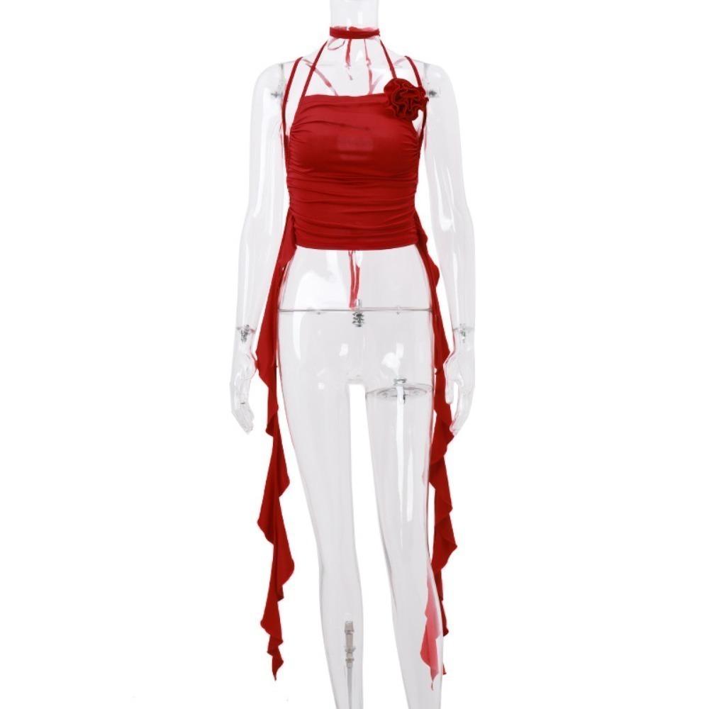 

Slim Fit 3D Flower Vest Y2k Sleeveless Camisole Chic Hanging Neck Tops Lady S