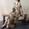 2025 Dame Pluss Størrelse Vår Lang Kjole Løs Basic Trykk Vintage Casual Blomstret Oversize Langermet Maxi