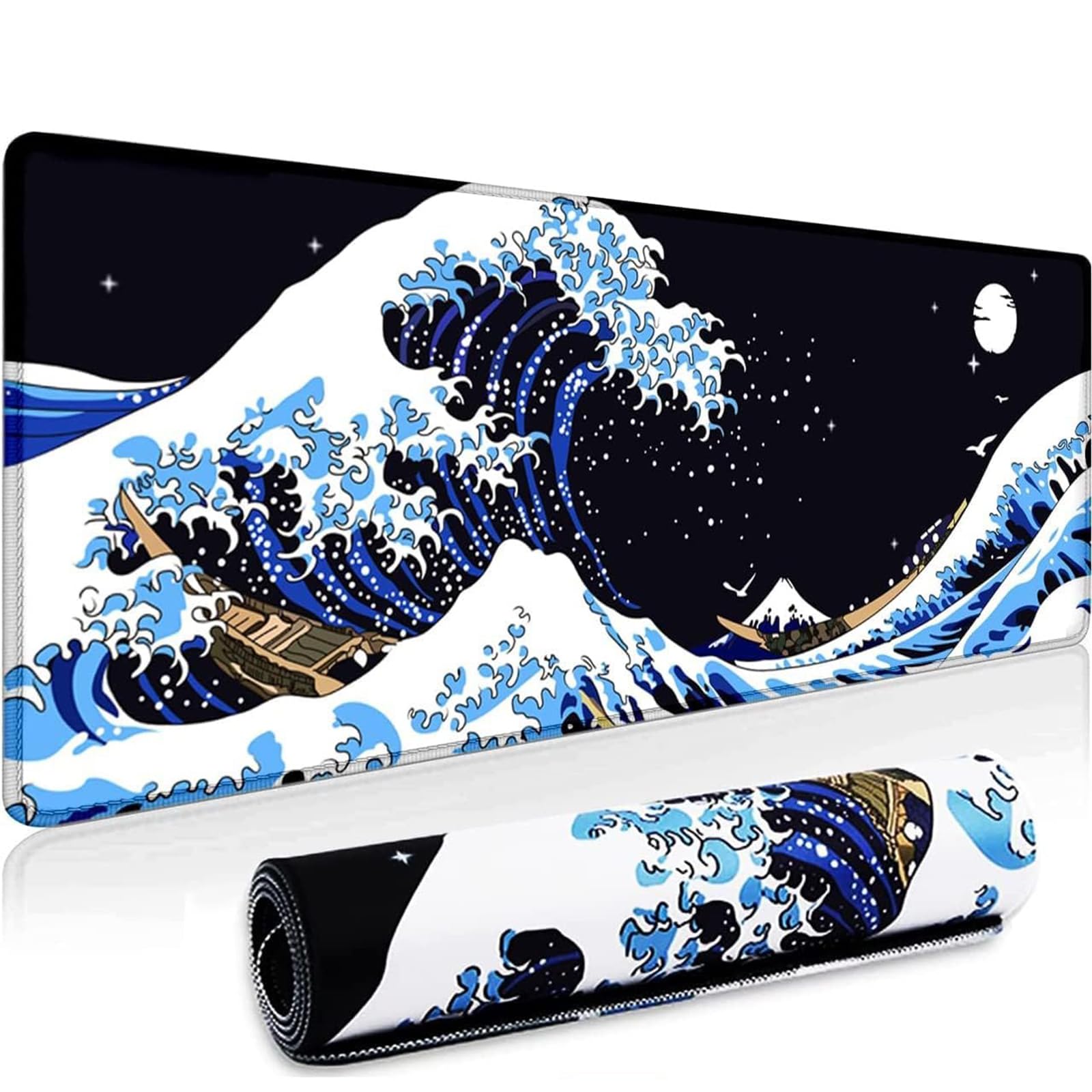 

Extra Large Japanese Art Surfing Kanagawa Gaming Mouse Pad, 900x400x4mm, Non-Slip, Stylish Desk Pad, Washable, Office Mouse Pad (Black, 90*40*4cm)