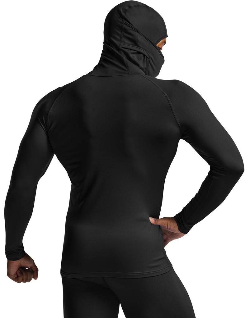 Tesla Sports and Long Sleeve Hoodie with Mask and Face Compression Cold Inner Running Sports Thermal Men's Undershirt, Fleece-Lined, Moisture-Wicking,