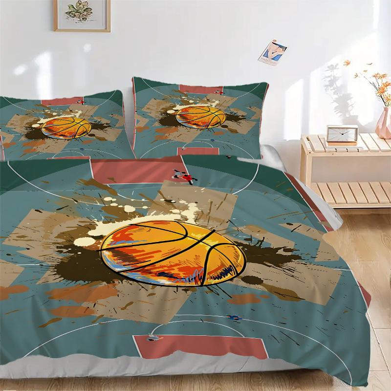 3pcs Basketball Court Bedding Set, Includes 1 Comforter + 2 Pillowcases, Without Pillow Inserts, Soft Comfortable, Lightweight Breathable, P