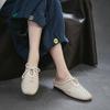 Johnature Pantofole da esterno intrecciate in vera pelle stile retrò, scarpe slip-on da donna leggere e versatili