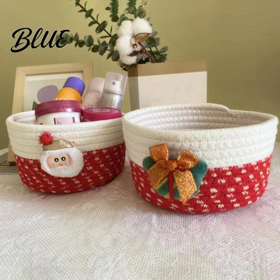 Cute Table Organizers Desktop Decorative Basket Christmas Woven Storage Cotton Rope Theme Organizer Handmade Fabric