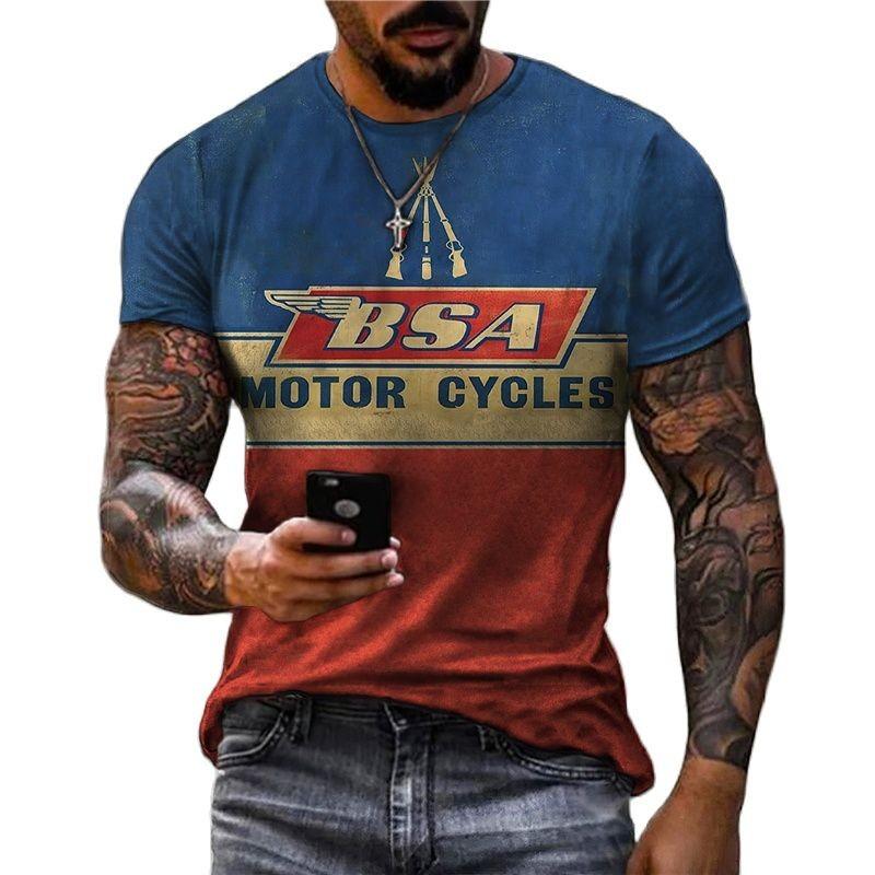 Retro Men's T-shirt 3D Gulf Print Short Sleeved Letter Top Street Oil Painting Men's T-shirt Motorcycle T-shirt Men's Clothing