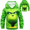 Festive Grinch Pattern Hoodie Kids Sweatshirt Pullover For How The Grinch Stole Christmas Fans