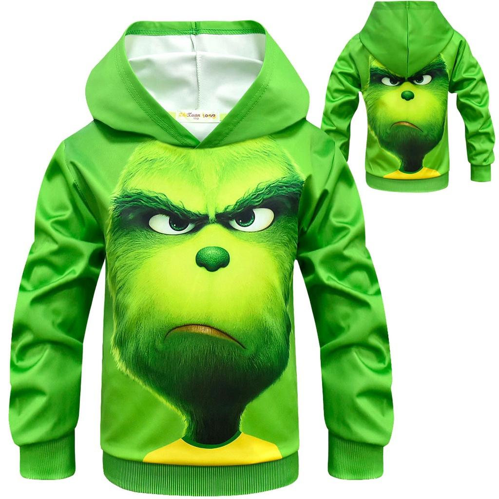 Festive Grinch Pattern Hoodie Kids Sweatshirt Pullover For How The Grinch Stole Christmas Fans