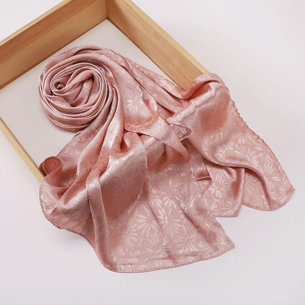 Elegant Women Silk Scarf Satin Solid Flower Wrap Shawl Sunscreen Bandana Hijab Mujer Scarve Pareo Beach Boho Headscarf Sweet New
