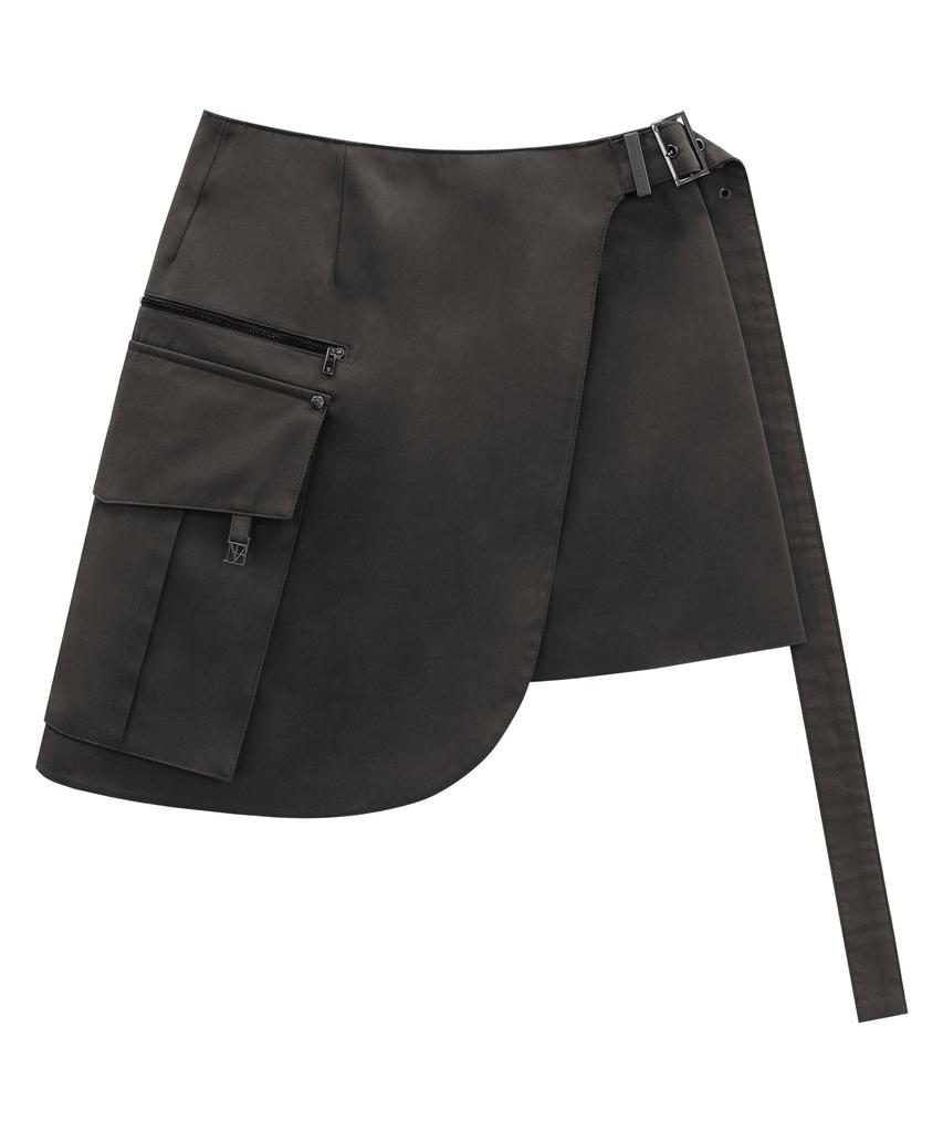 Teulimingbeodeu Cargo Layered Mini Skirt [ Charcoal ]