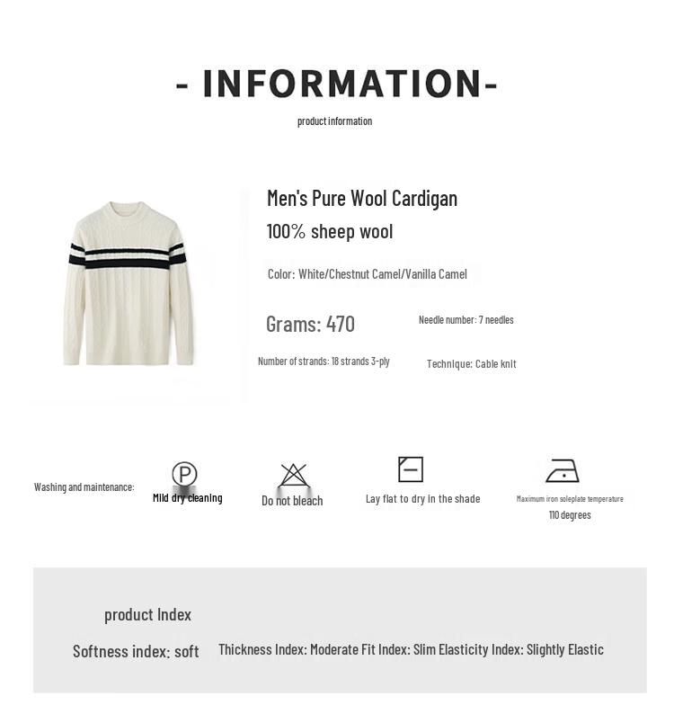 Hengyuanxiang Men's 100% Wool Thickened Crew Neck Knit Sweater