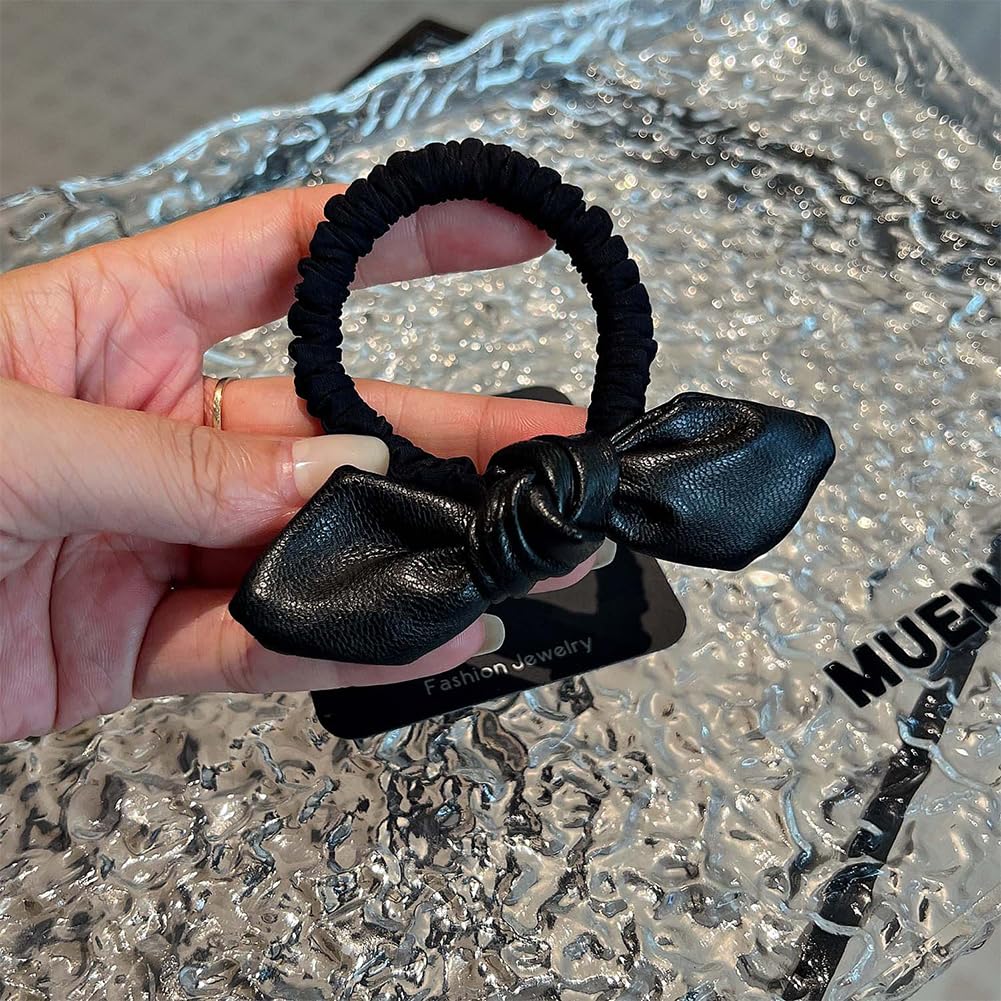 FASELE Thin Scrunchie Hair Hair PU Stylish and Elegant Hair Simple and Highly Stylish for Perfect for Everyday or as a Set Tie, Tie, Bow, Leather,