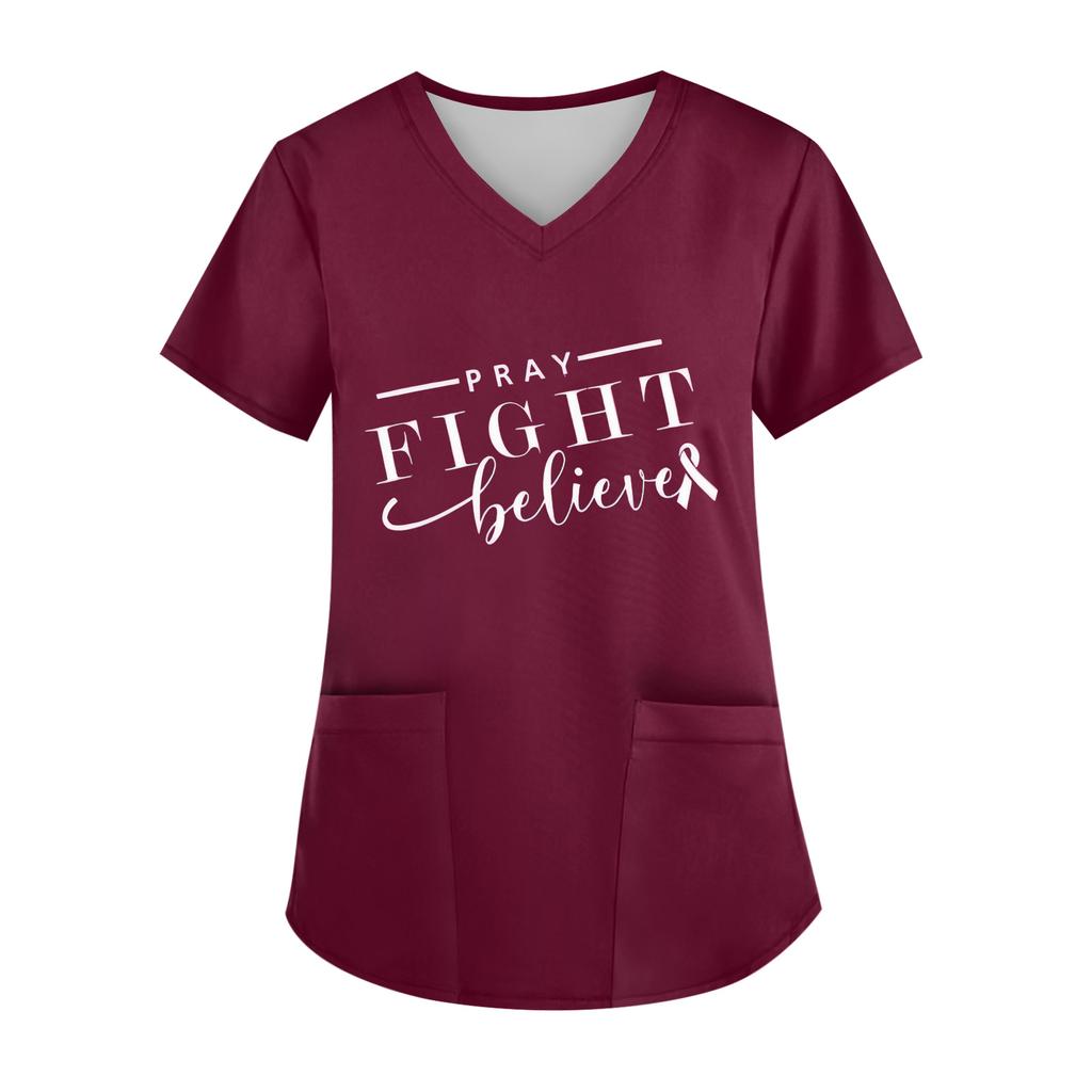 Women's V-Neck Short-Sleeve Pocketed Top With Side Slit