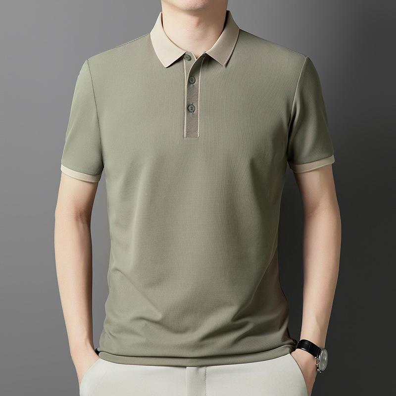 Men'S Polo Shirt Short Sleeve Medium And Blue Premium Lapel Business Casual