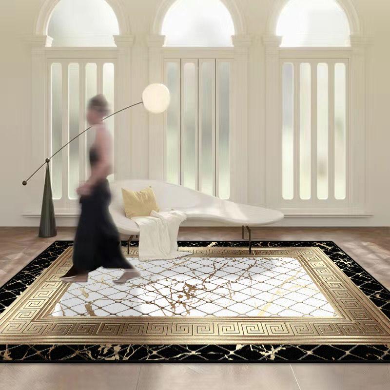 Tapete de Luxo Estilo Chinês para Decoração de Sala de Estar Área do Sofá de Casa Tapete Antiderrapante Fácil de Limpar Quarto Lateral da Cama Tapete de Chão Peludo