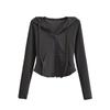 Otoño moda recortada sudaderas con capucha de las mujeres con cremallera completa sudadera con capucha de moda coreana sudaderas con capucha lindo manga larga Crop Top Sexy Slim