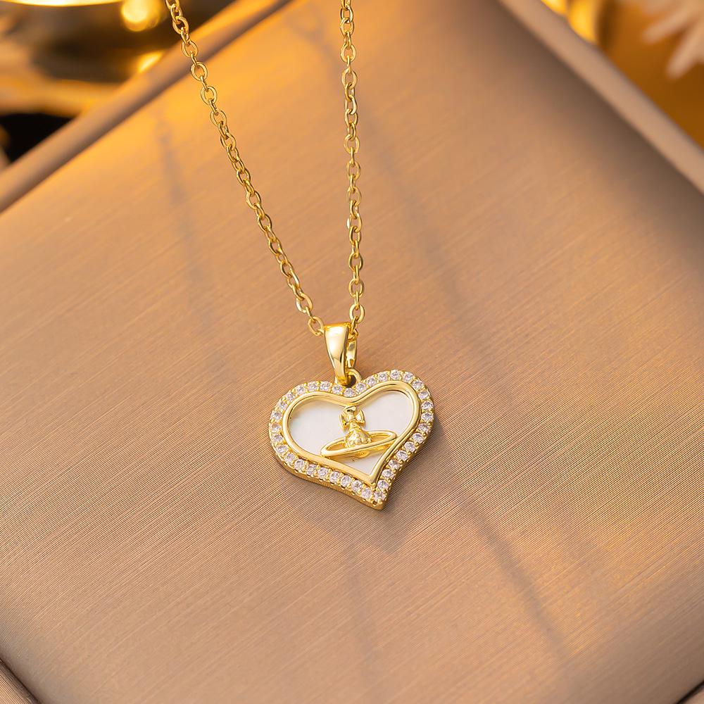 Chic Non-Fading Titanium Steel Necklace for Women with Unique Design and Sparkling Copper Pendant