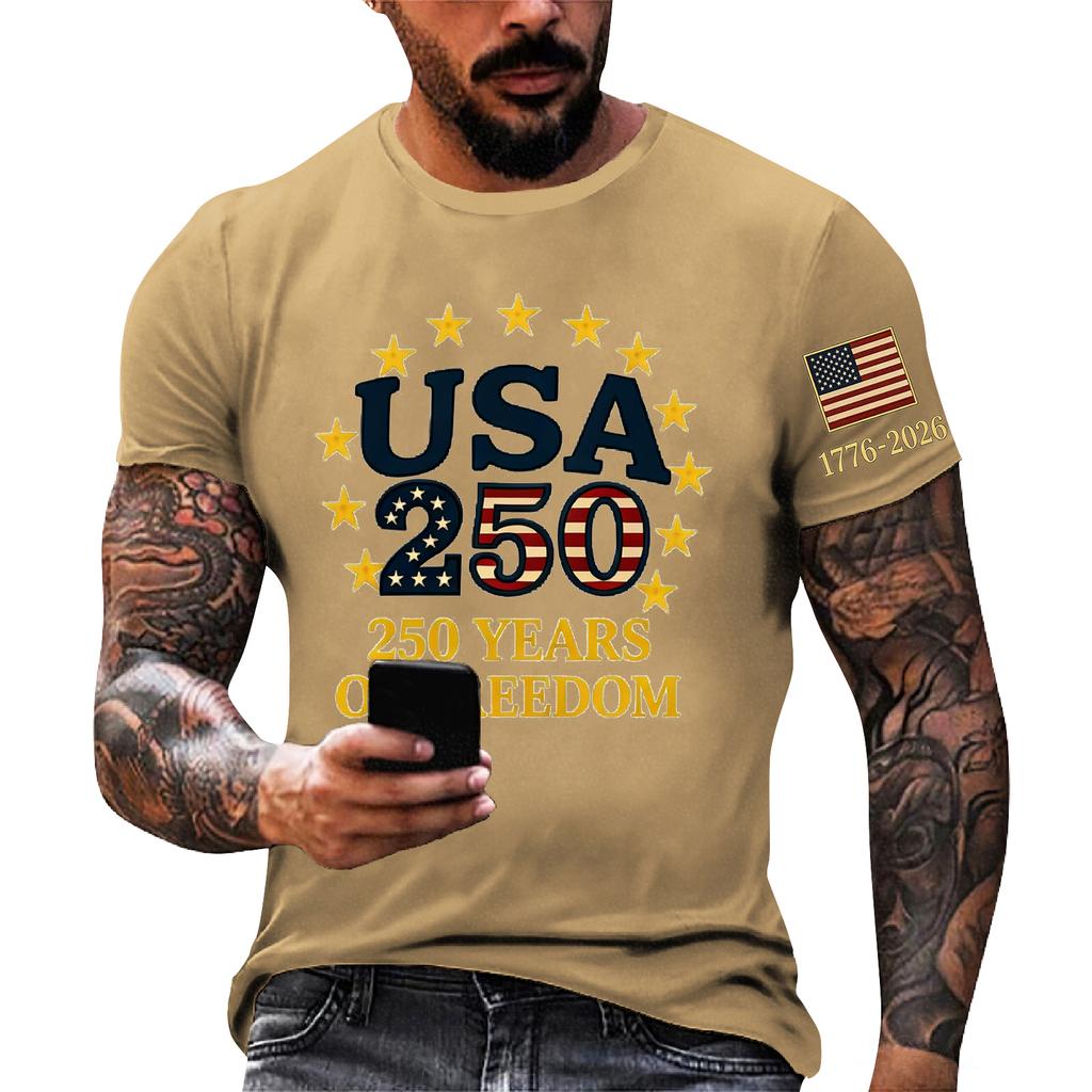 Herren lockeres und lässiges T-Shirt mit Flaggenprint, kurzärmeliges Hemd
