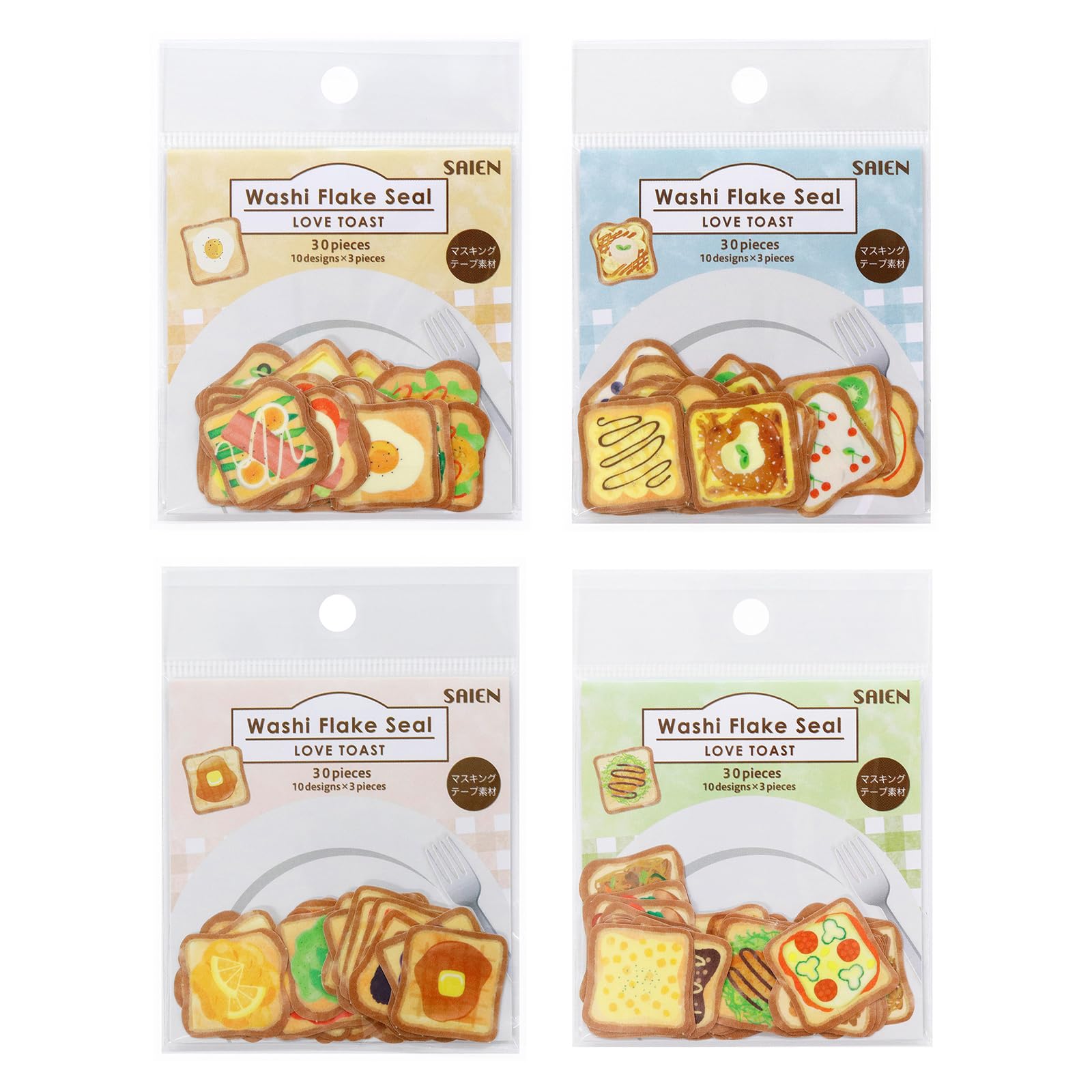 

Наклейки Kamiiso Sansho Flake SAIEN LOVE TOAST 10 видов x 3 шт. каждого x 4 шт. в наборе x см Сделано в Японии 78002028 (Яичные сладости Джем и масло Дели) (1
