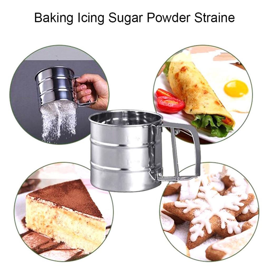 Sifter Strainer Stainless Steel Flour Sieve Cup Powder Sieve Mesh Kitchen Gadget for Cake Hand Press Sugar Baking Powder Flour