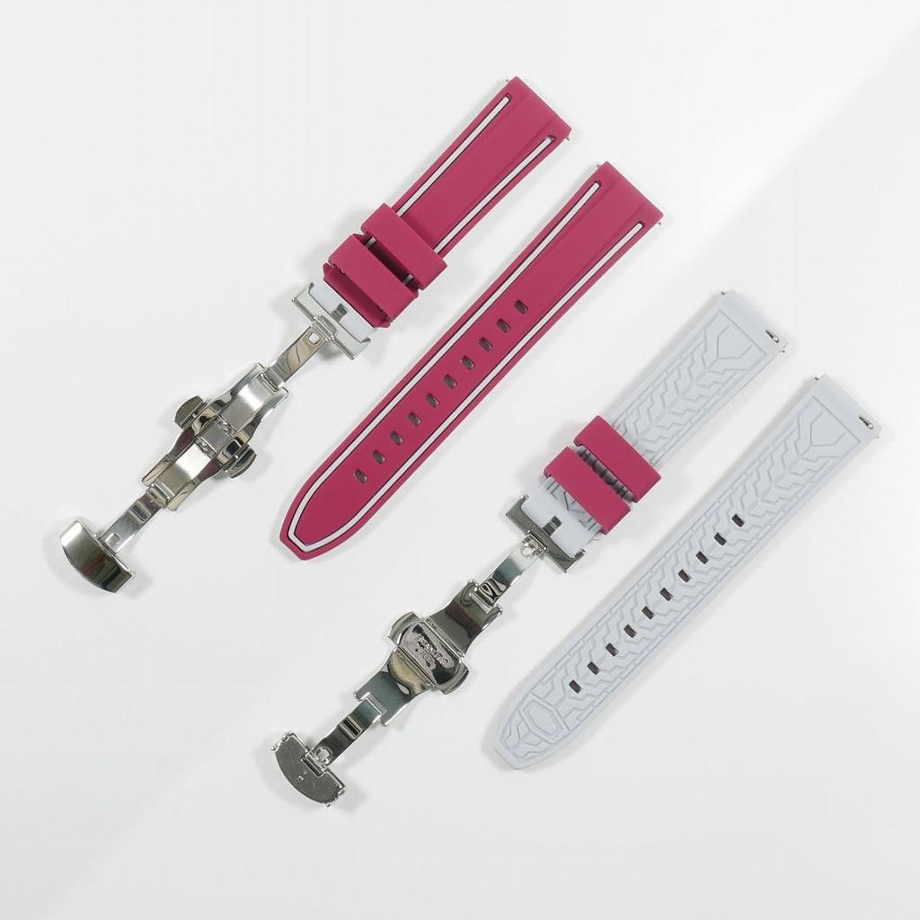 Swatch x Omega compatible rubber strap with type D-buckle, W-line (wine red/gray line)