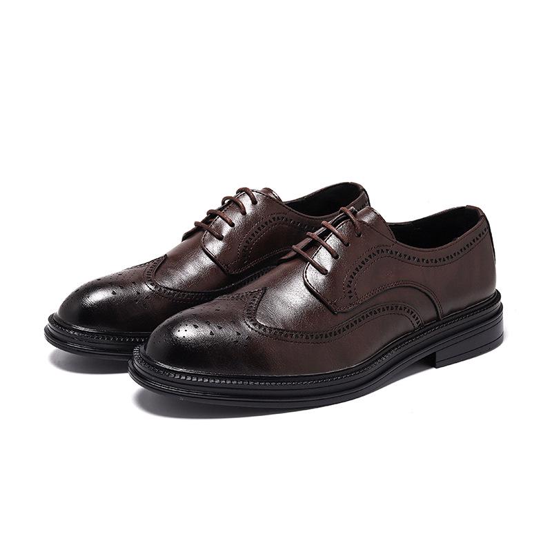 Men s Spring Brogue Leather Shoes: British Style Business Formal & Wedding Size 44 коричневый
