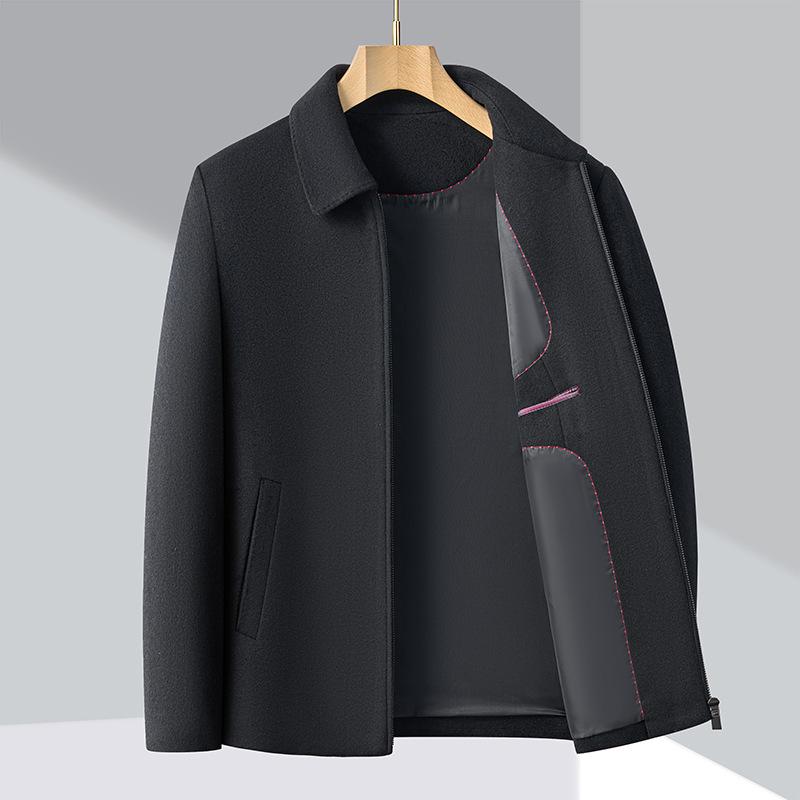 Men's Wool Jacket with Detachable Down Liner - Short Lapel Coat for Middle-aged & Elderly