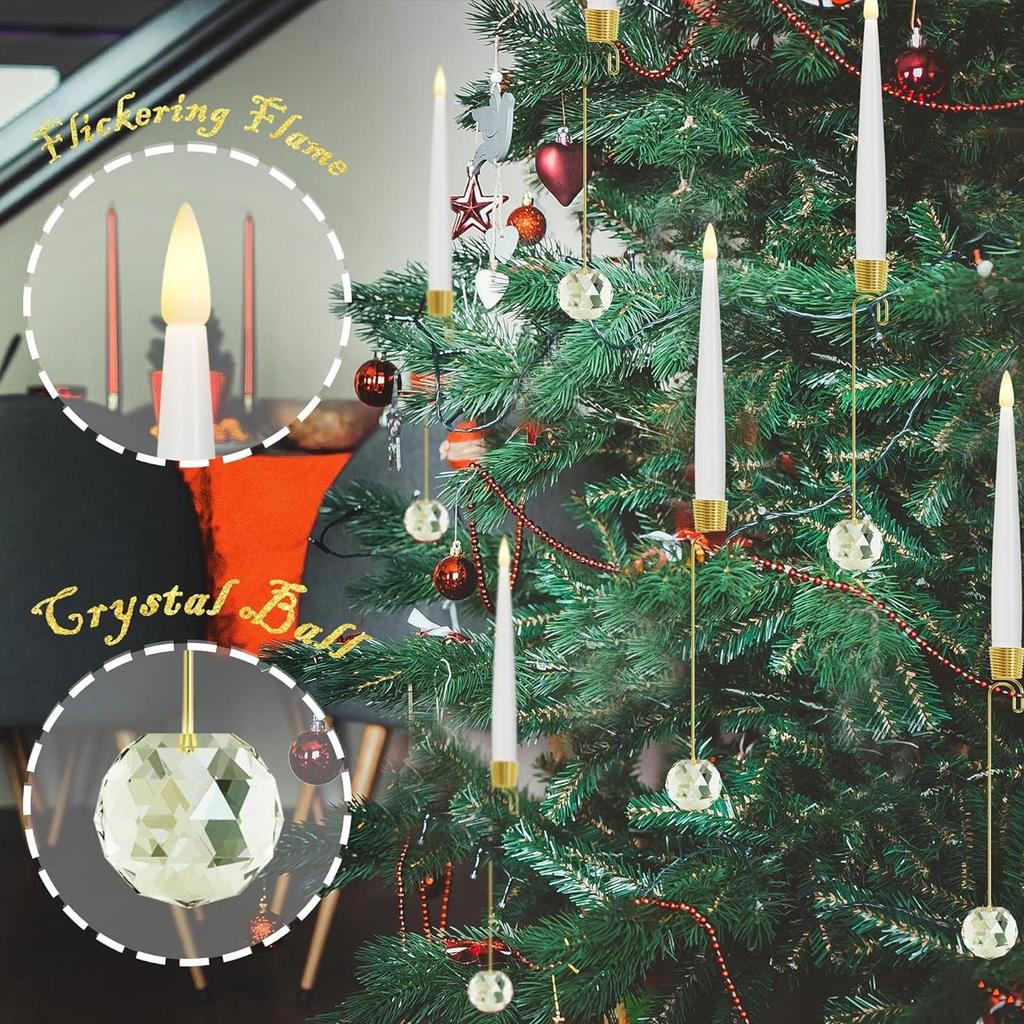 Bougies pour sapin de Noël avec télécommande Fausse bougie LED à piles avec télécommande Lot de 6 LED sans flamme avec crochet décoratif boule nacrée