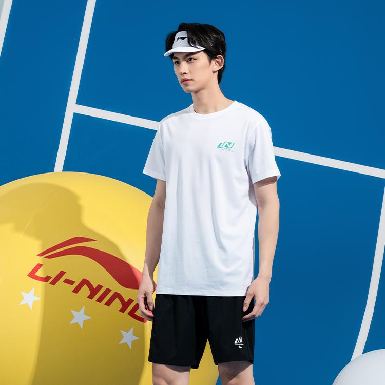 Li-Ning Creative Logo Solid Color Breathable Cool Short Sleeve T-Shirt Loose Fit Casual Sports Set Unisex Tops, Bottoms ATSV607-2+AKSV675-1