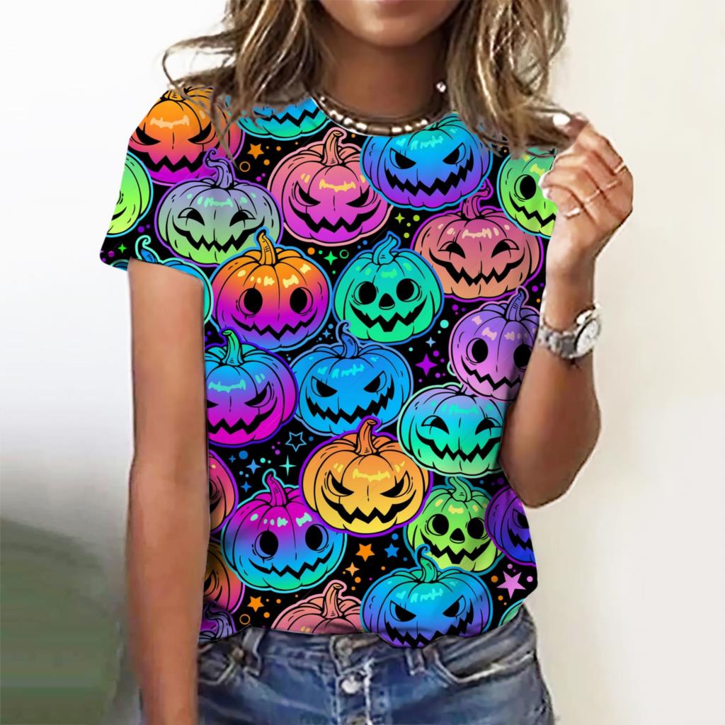 Fashion Women's T-shirt with Halloween Pumpkin Collection  Graphic 3D Printed   Summer Oversized Polyester Fiber Clothing