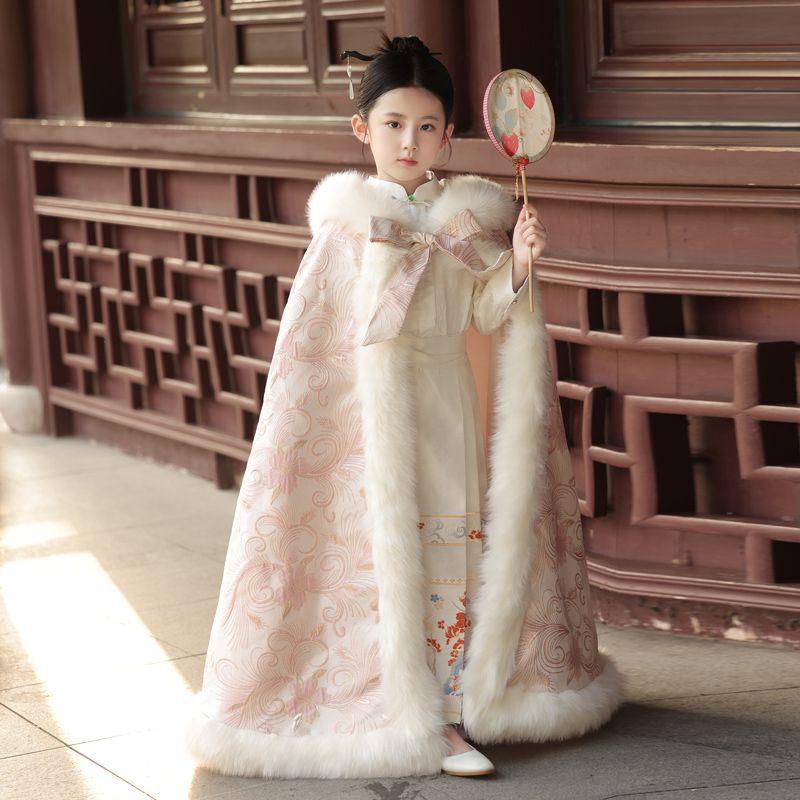 Mädchen Kapuzen-Hanfu-Umhang - Warmer Herbst/Winter Prinzessinnen-Schal im chinesischen Stil