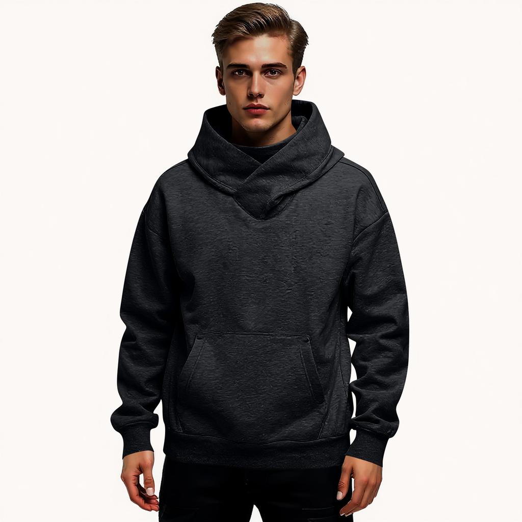 Men's Fashion Solid Color Long Sleeved Hooded Pullover With Pockets Casual Sweatshirt Top