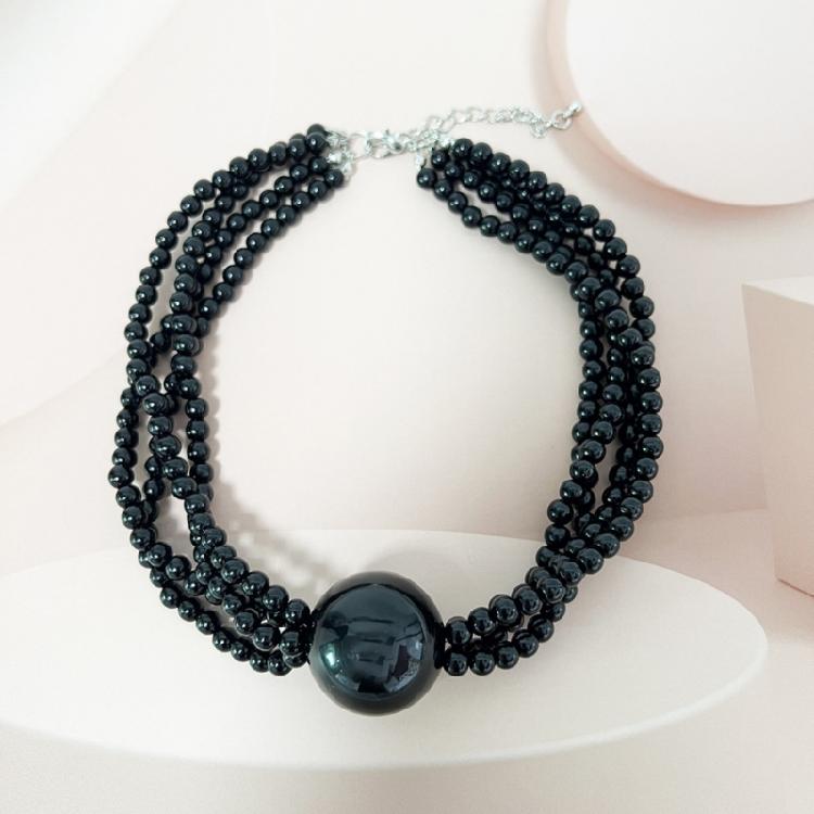 Elegant Layer Imitation Pearls Statement Necklace Large Bead Detailing For Neck Outfits