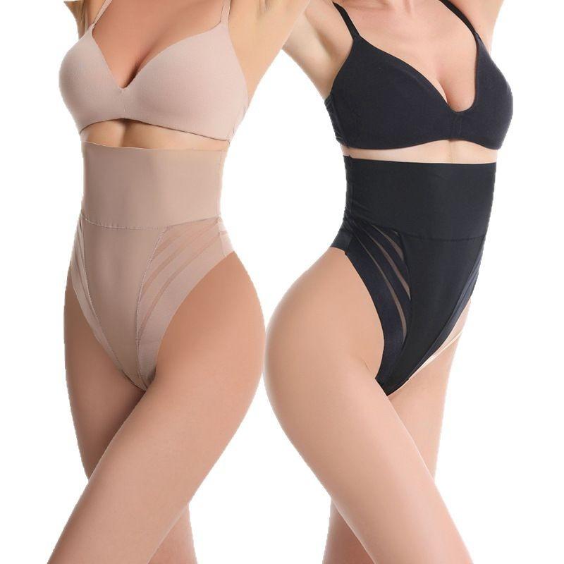 Panciera Modellante a Vita Alta Controllo Pancia Rete a Strisce Sottile Taglia Forte Sollevamento Glutei Slip