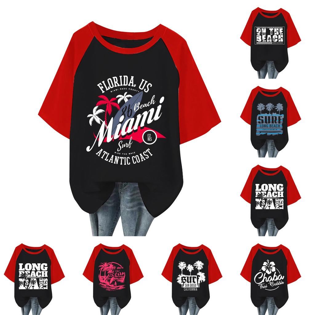 Dame Avslappet Mote Komfortabelt Temperament Strandtre Havtrykk Raglanermer T-skjortetopp