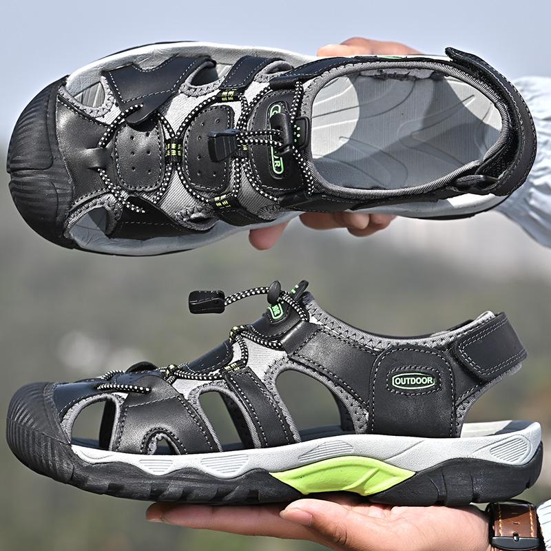 Fashion Summer Athletic Sports Mens Sandals Outdoor Trekking Hiking Shoes Closed Toe Slippers Simple Beach Shoes Non-Slip Male Sandaly