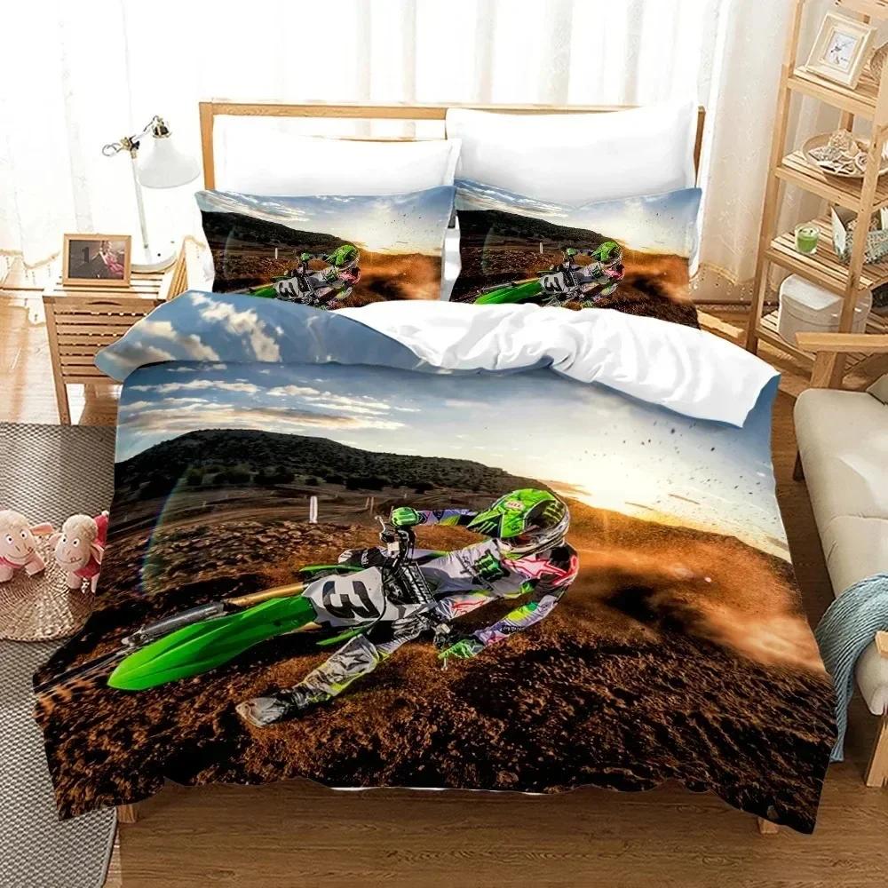 Dirt Bike Motorcycle Rider Comfortable Duvet Quilt Cover Pillowcase Bedding Set Children Bedroom Decoration Home Textile