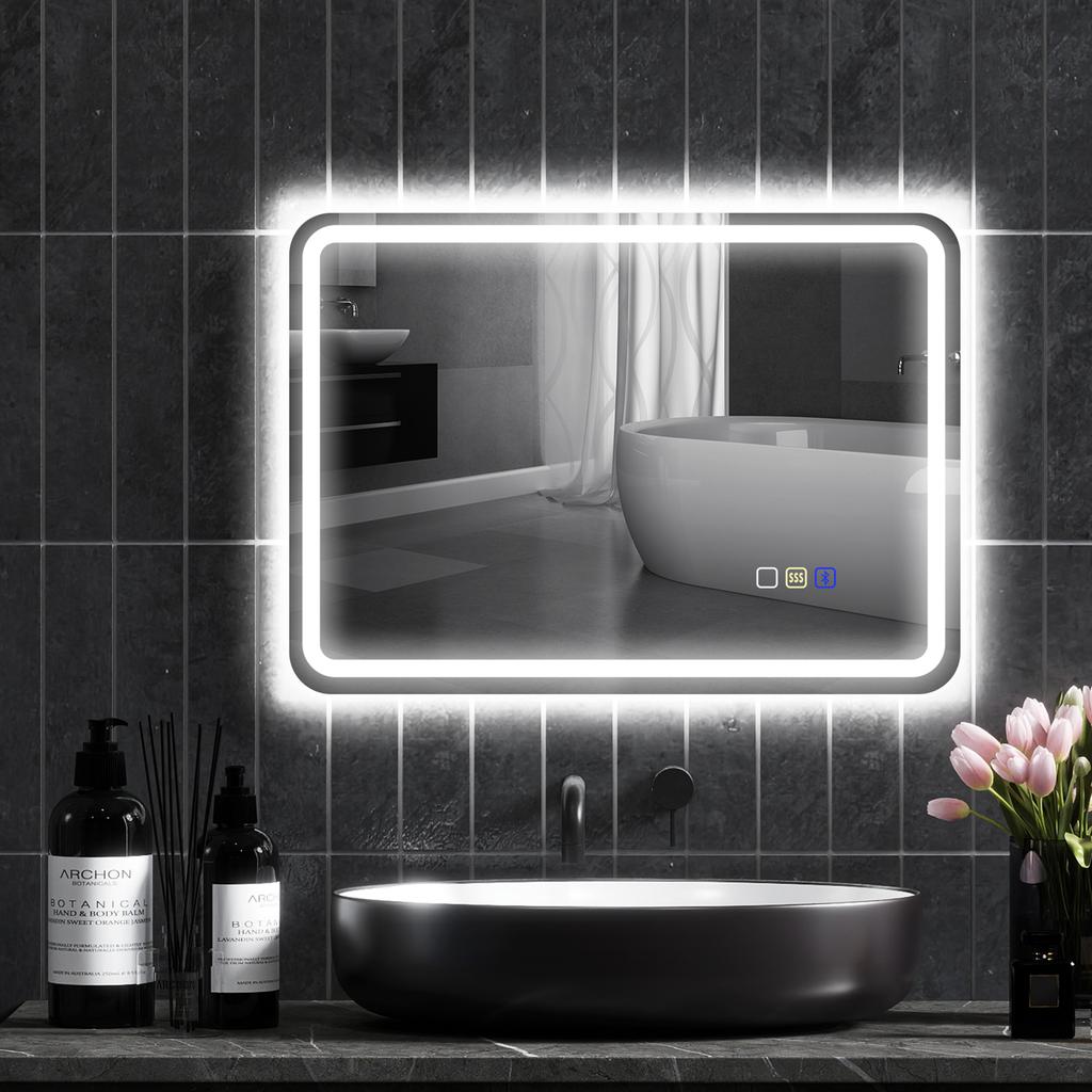 Bathroom Mirror with LED Lighting, Anti-Fog Pad, 3 Adjustable Colors, Silver